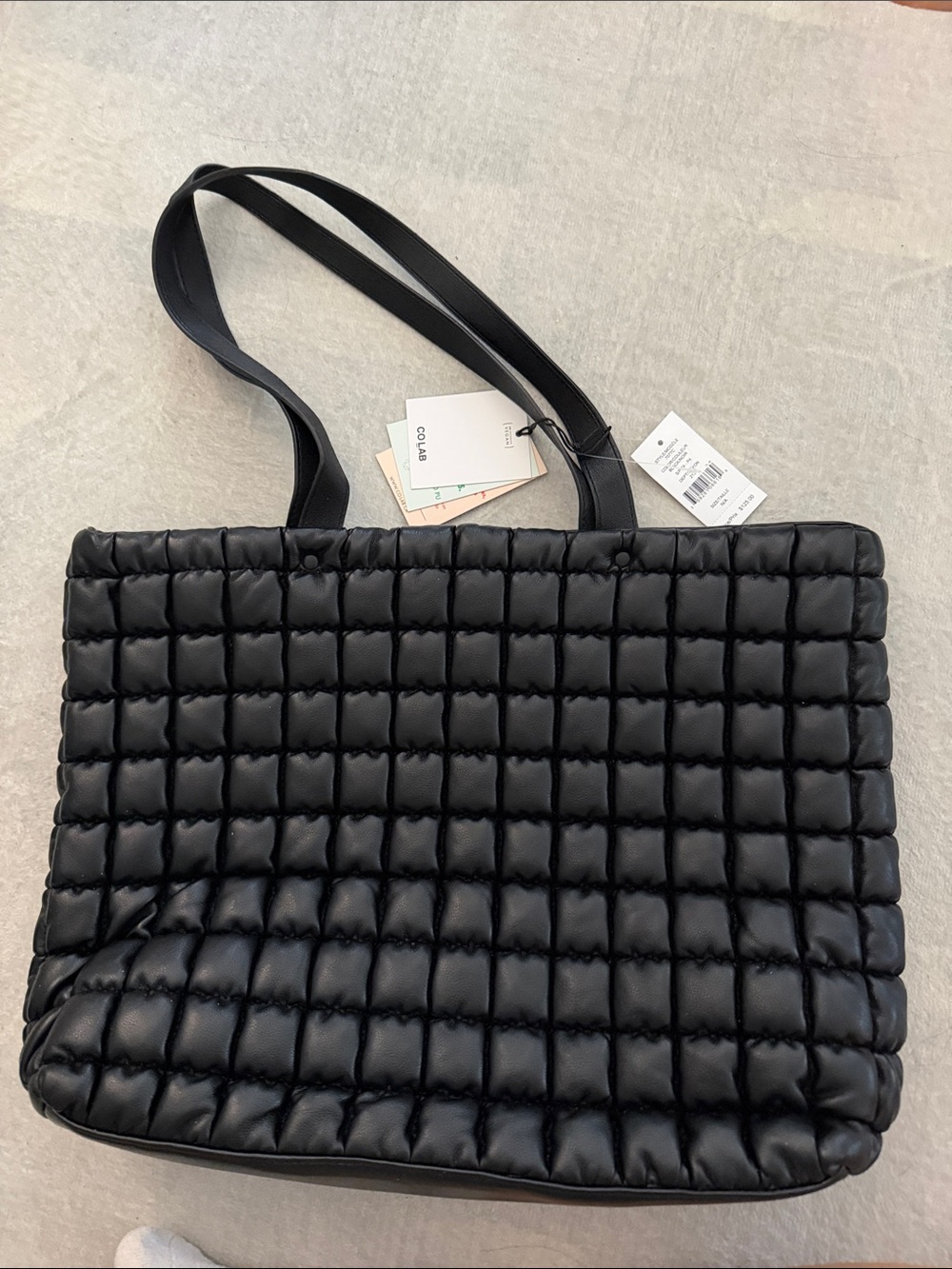 Black Quilted Tote Bag with Double Straps